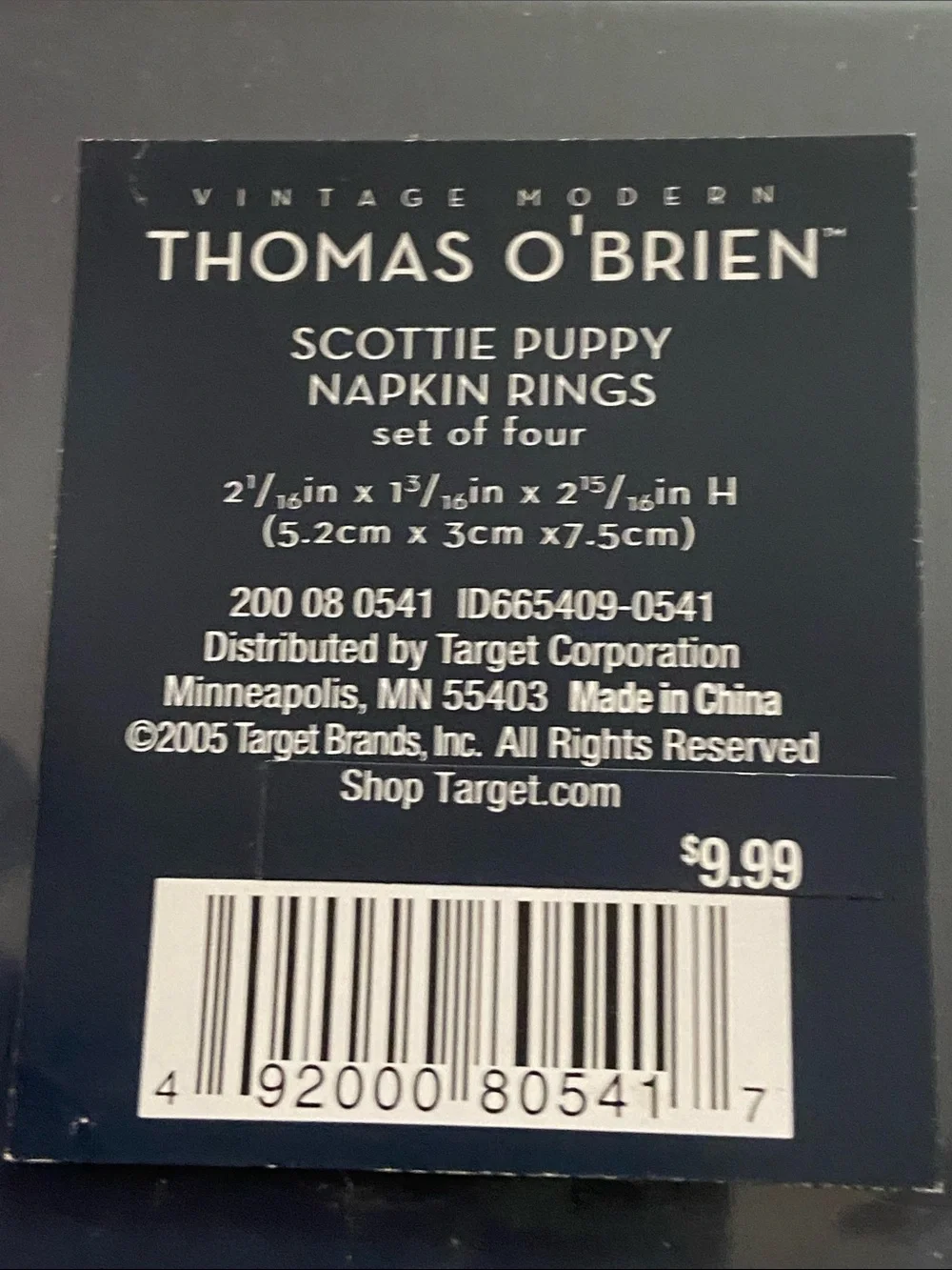 VTG SCOTTIE NAPKIN RINGS Thomas O’Brien 2005 Target NEW